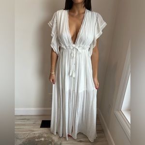 Sleeveless Tie Front White Maxi Dress